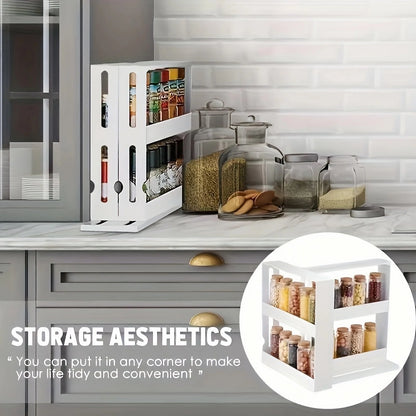 1 PC Spice Storage Rack, 90° Swivel Countertop Organizer, 2-Tier Small Storage Rack for Kitchen & Household Items