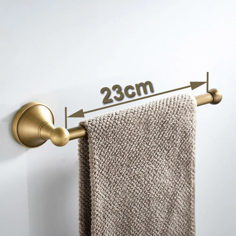 Luxury Solid Brass Bathroom Accessories Set, Antique Brass Towel Bar, Paper Holder, Towel Ring & Robe Hook