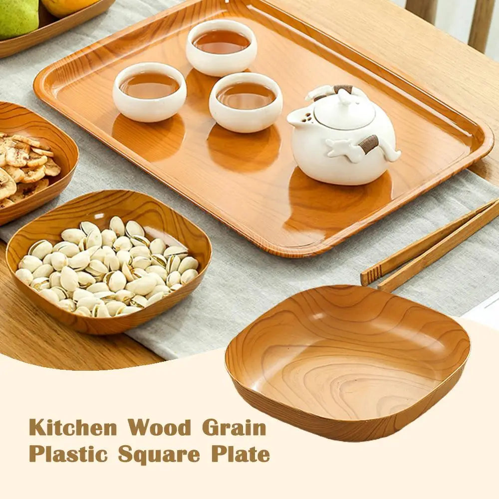 Japanese Style Imitation Wood Grain Square Plate, Simple Kitchen Tableware Dish for Dinner & Serving