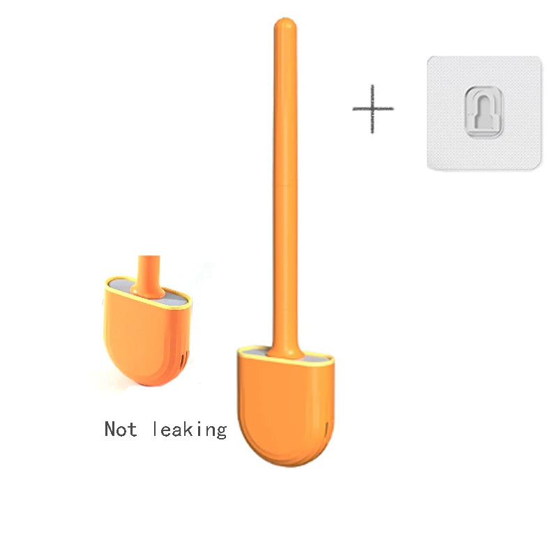 Wall Hanging Toilet Brush with Holder – Long Handled Silicone Toilet Brush with Soft Bristles WC Cleaning Brush Bathroom Accessory