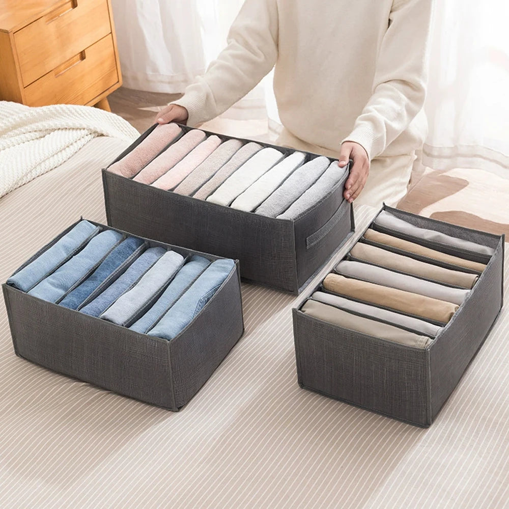 Foldable Clothes Organizer with Handles – Jeans Storage Box for Closet Drawer & Wardrobe Organization