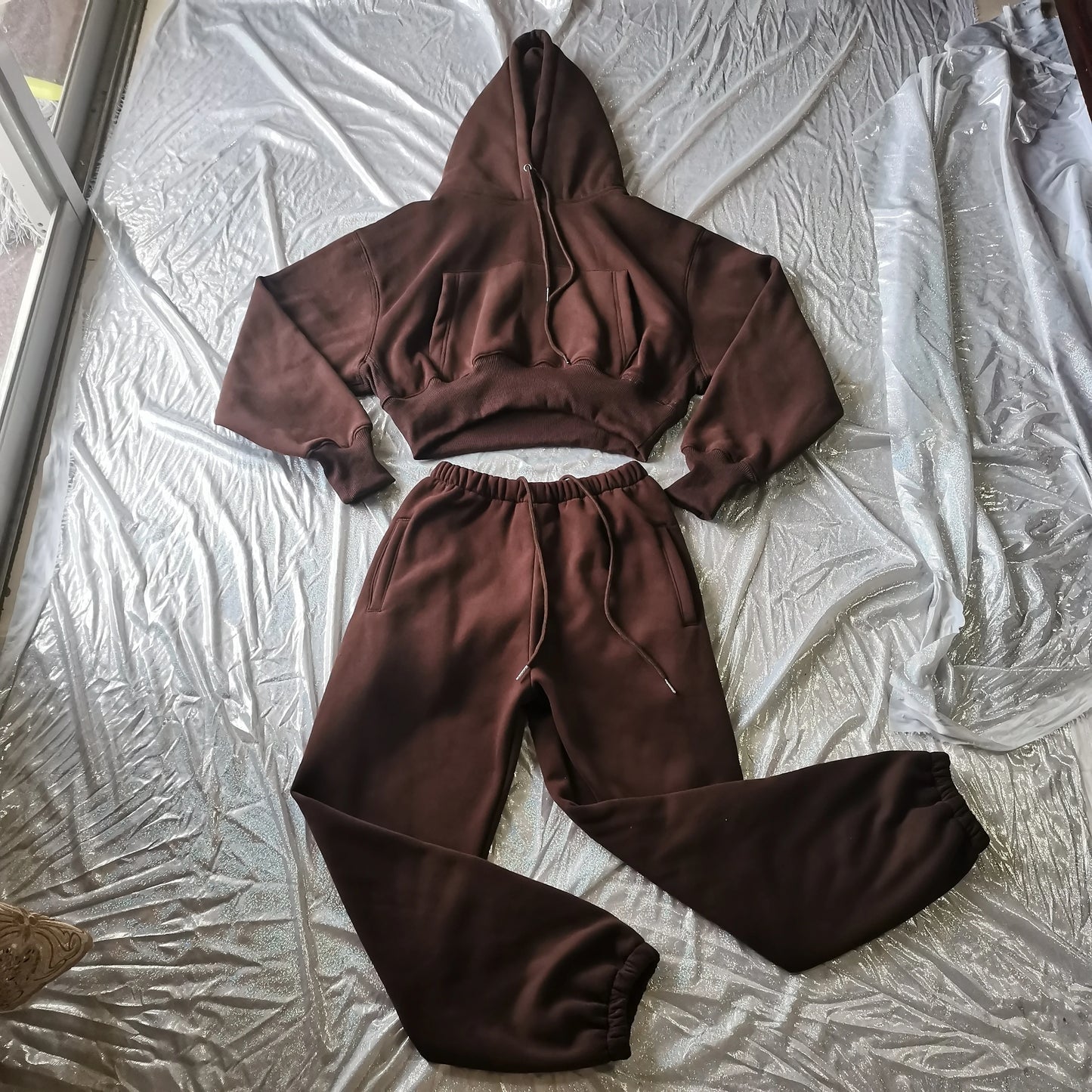 Women’s Fleece Hoodie and Jogger Pants 2-Piece Tracksuit Set, Warm Solid Color Sweat Suit for Fall and Winter Casual Sports Outfit
