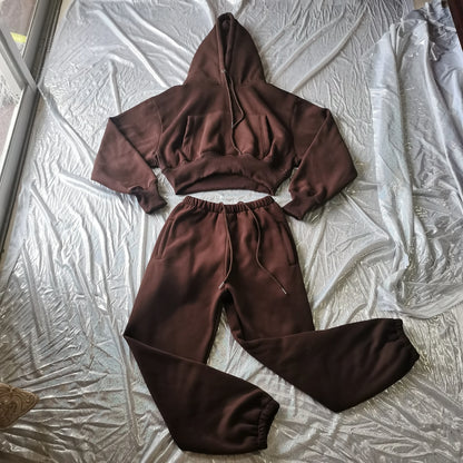 Women’s Fleece Hoodie and Jogger Pants 2-Piece Tracksuit Set, Warm Solid Color Sweat Suit for Fall and Winter Casual Sports Outfit