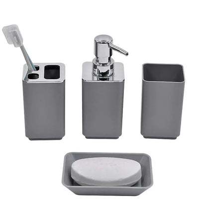 8PCS Bathroom Accessories Set, Plastic Storage Set with Soap Dispenser, Toilet Brush, Trash Can & Toothbrush Holder