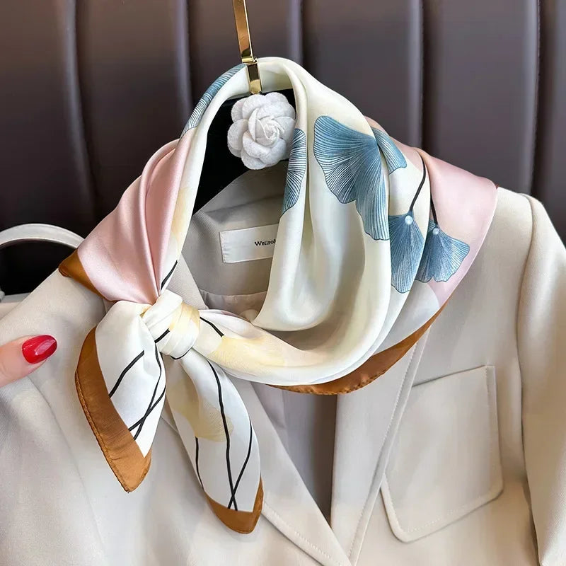 Luxury Printed Silk-Style Square Scarf for Women, Soft Satin Neckerchief Headband and Hair Ribbon, Fashion Hijab and Bag Accessory for Office and Daily Wear