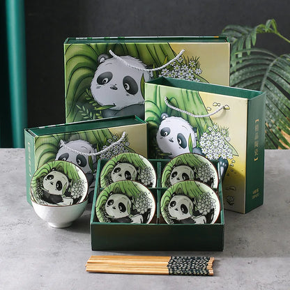 Creative Panda Ceramic Tableware Set, Cartoon Porcelain Dinnerware Gift Box Set
