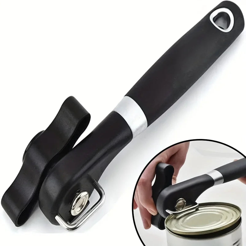 Plastic Hand-Actuated Can Opener – Safety Side-Cut Manual Can Opener with Easy Grip Handle