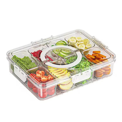 8-Grid Divided Snack Box with Lid & Handle, Clear Food Storage Container for Fruits, Vegetables & Snacks
