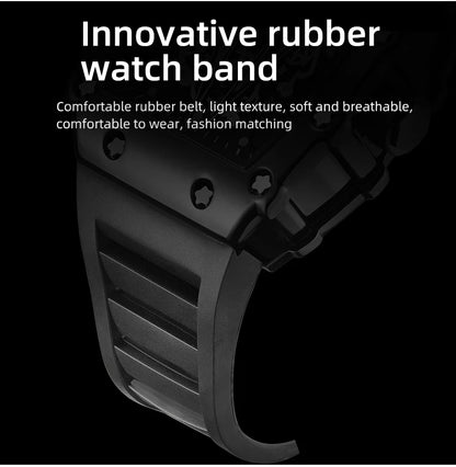 WLISTH Men’s Large Dial Square Quartz Watch, Waterproof Sport Wristwatch with Luminous Hands, Rubber Strap, and Calendar Display