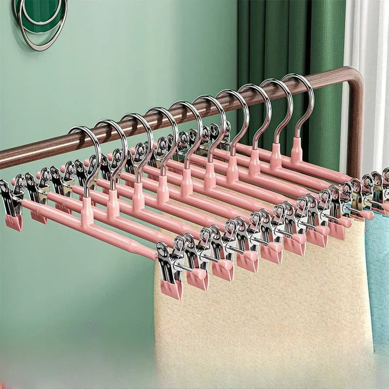 Stainless Steel Pants Hanger with Adjustable Clips – Anti-Slip Skirt & Trousers Rack for Wardrobe Storage