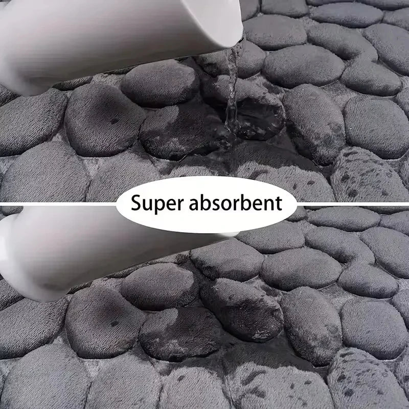 Memory Foam Bathroom Mat, Embossed Velvet Non-Slip Cobblestone Floor Rug, Microfiber Carpet for Bathroom and Living Room