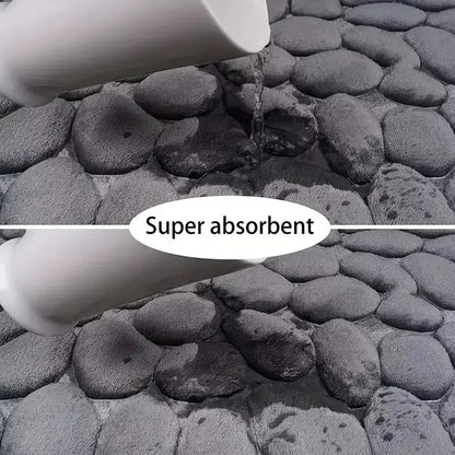 Memory Foam Bathroom Mat, Embossed Velvet Non-Slip Cobblestone Floor Rug, Microfiber Carpet for Bathroom and Living Room