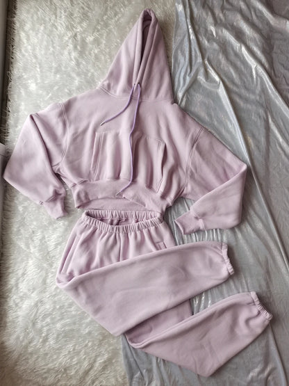 Women’s Fleece Hoodie and Jogger Pants 2-Piece Tracksuit Set, Warm Solid Color Sweat Suit for Fall and Winter Casual Sports Outfit