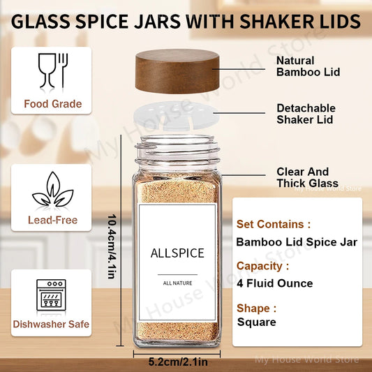 13Pcs Glass Spice Jars with Bamboo Lids, 4oz Seasoning Jars Set for Spice Rack & Kitchen Organization