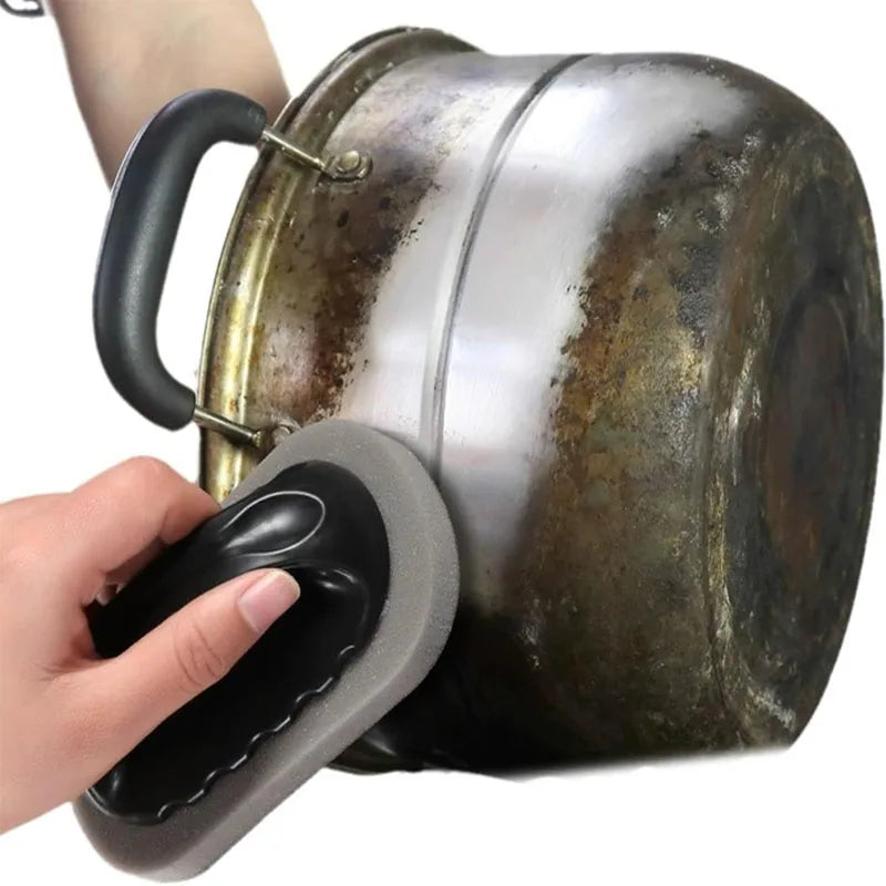 Magic Emery Sponge Brush with Handle – Reusable Eraser Cleaner for Kitchen Pots, BBQ, and Strong Decontamination
