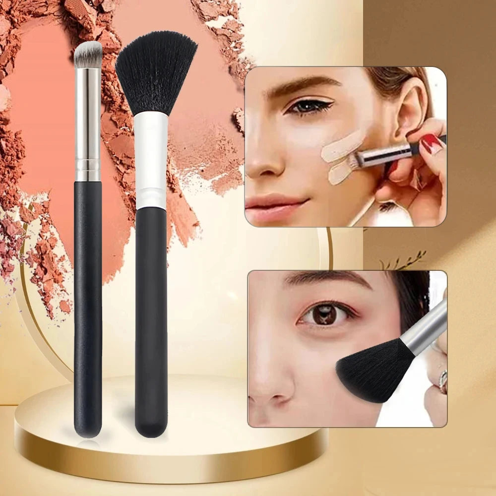Premium Foundation and Concealer Brush Set, Dense Blending Contour and Blusher Makeup Brushes with Wooden Handle, Flawless Under-Eye Face Brush Set