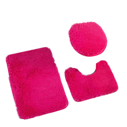 3PCS Bathroom Rug Set, Non-Slip Bath Mats with Toilet Lid Cover, Soft Fluffy Solid Color Bathroom Carpet Set