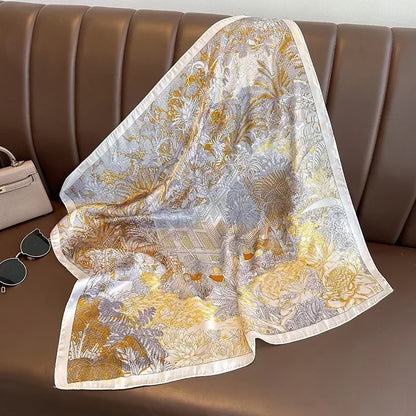 Luxury Printed Silk-Style Square Scarf for Women, Soft Satin Neckerchief Headband and Hair Ribbon, Fashion Hijab and Bag Accessory for Office and Daily Wear