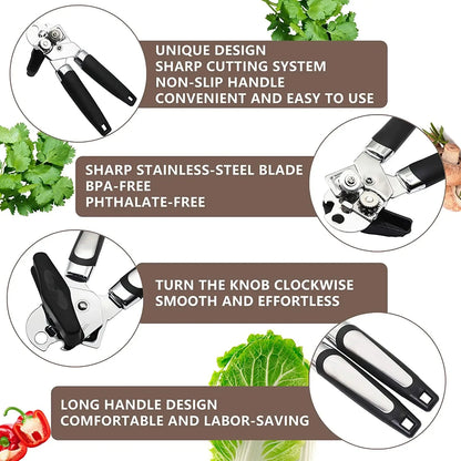 Professional Manual Can Opener – Multifunctional Stainless Steel Can and Bottle Opener Kitchen Gadget