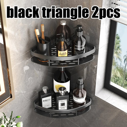 Wall Hanging Corner Bathroom Shelf – No-Drill Rectangular Shower Rack for Shampoo & Towels