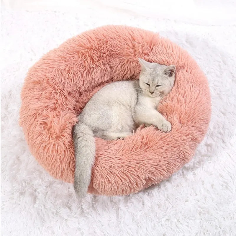 Round Plush Pet Bed for Dogs and Cats, Super Soft Winter Sleeping Bed in 6 Sizes (40–90cm), Warm Calming Cushion for Small, Medium, and Large Pets