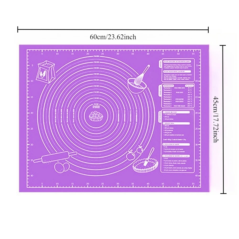 Non-Slip Silicone Baking Mat with Measurement Guide, Reusable Non-Stick Kneading & Rolling Mat for Baking and Cooking