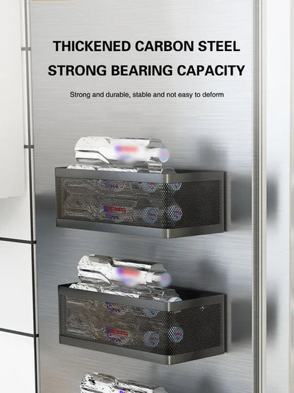 Magnetic Refrigerator Side Storage Rack, Stainless Steel Hanging Basket Organizer Shelf for Kitchen & Home