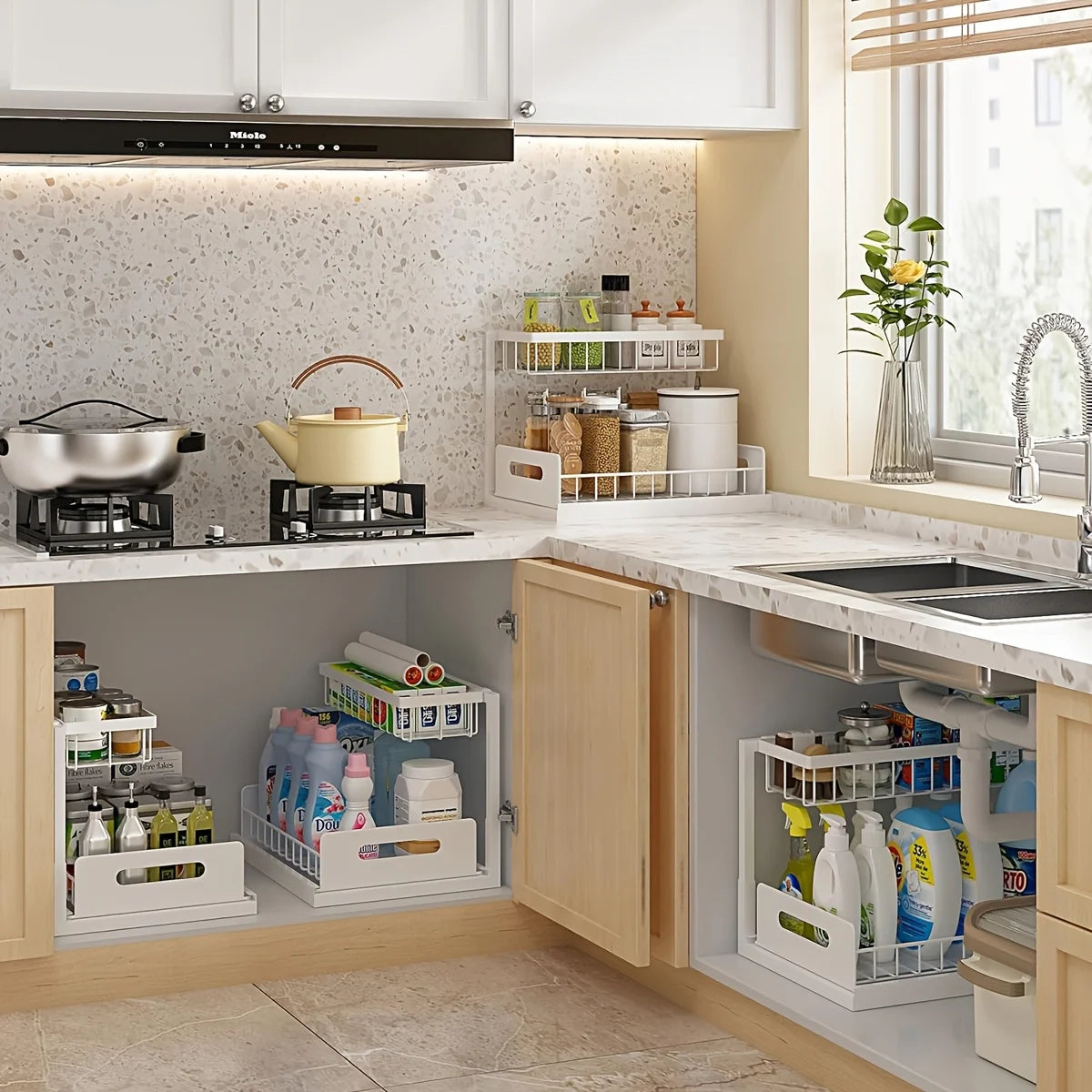 2-Tier Sliding Under Sink Organizer – Rustproof Metal Storage Rack for Kitchen & Bathroom Cabinets
