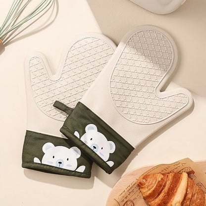 2PCS Silicone Oven Gloves – Thickened Heat Insulation Anti-Slip Anti-Scald Kitchen Baking Gloves