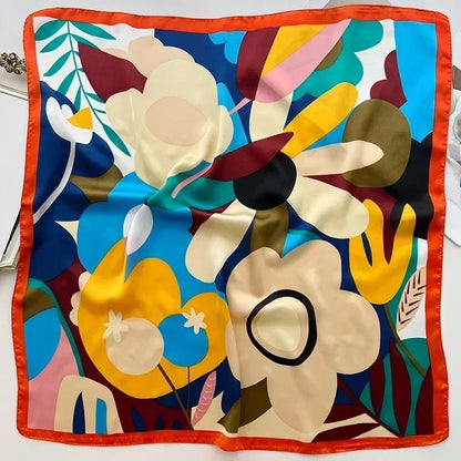 Luxury Printed Silk-Style Square Scarf for Women, Soft Satin Neckerchief Headband and Hair Ribbon, Fashion Hijab and Bag Accessory for Office and Daily Wear