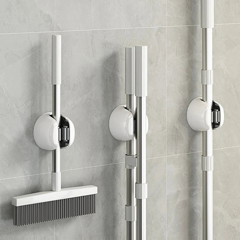 Self-Adhesive Roller Mop Hooks – Wall-Mounted Broom & Cleaning Tool Organizer Rack for Bathroom & Home