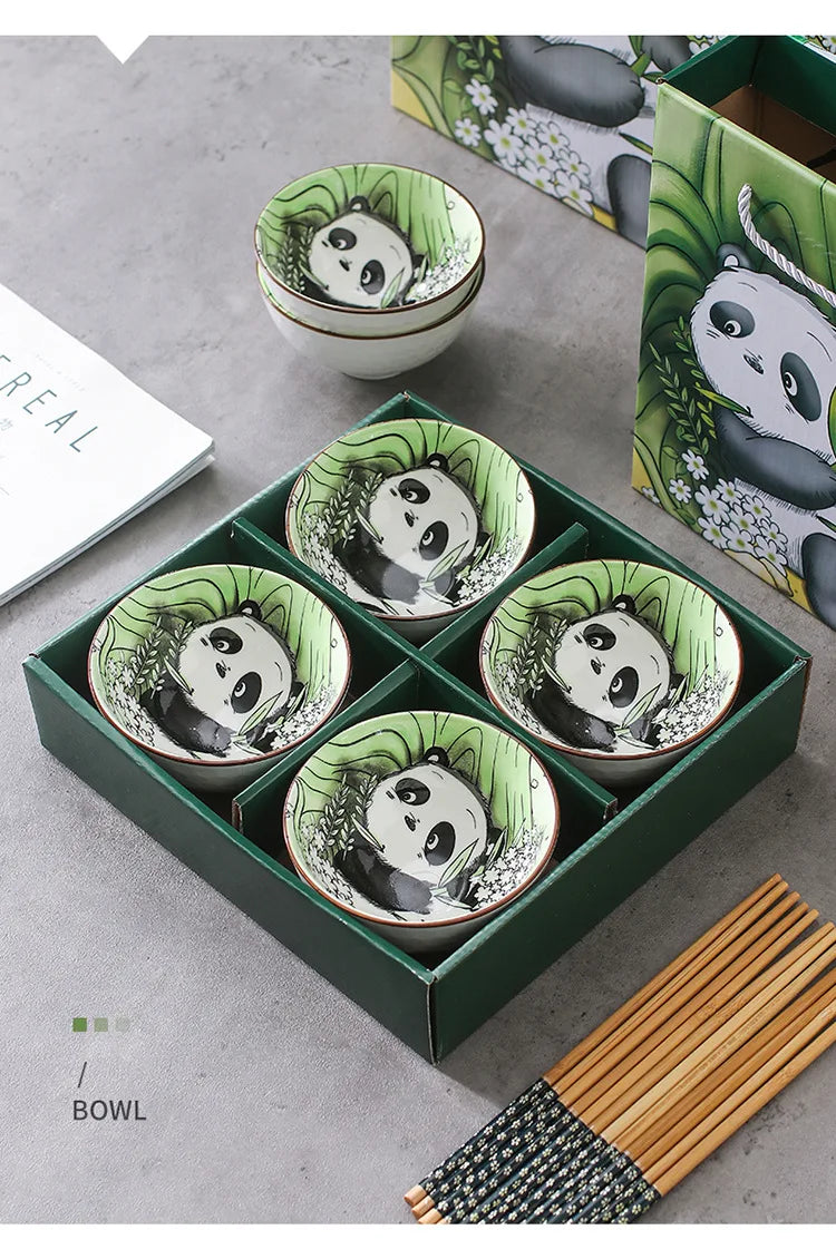 Creative Panda Ceramic Tableware Set, Cartoon Porcelain Dinnerware Gift Box Set