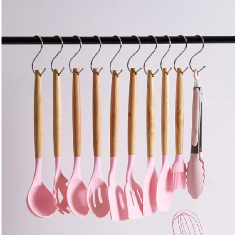 12-Piece Silicone Kitchen Utensil Set with Storage Block, Non-Scratch Cooking Tools & Spatulas