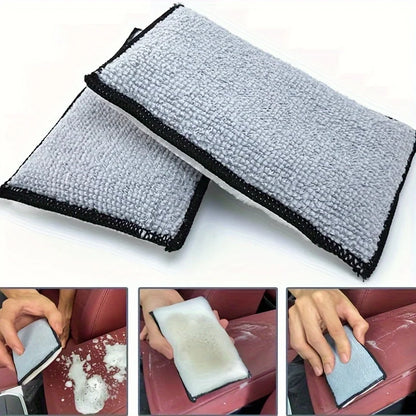 2PCS Car Interior Scrubbing Sponges – Microfiber Car Wash Sponges Auto Detailing Cleaning Pads