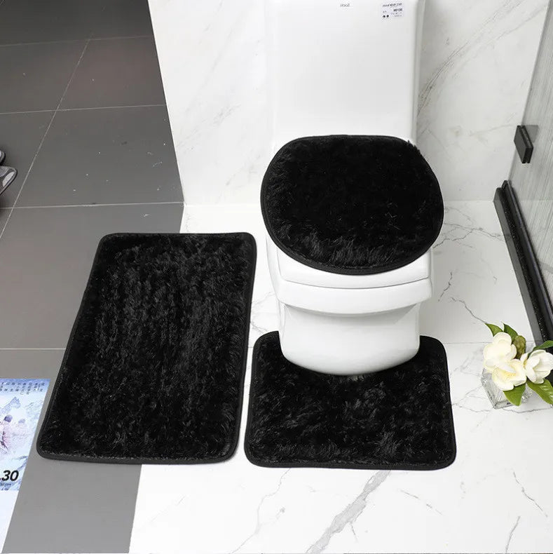 3PCS Bathroom Rug Set, Non-Slip Bath Mats with Toilet Lid Cover, Soft Fluffy Solid Color Bathroom Carpet Set
