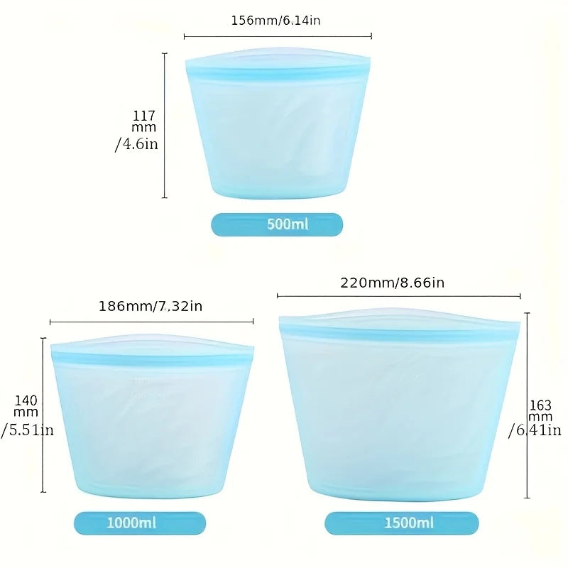 Silicone Food Containers – Reusable Leakproof Ziplock Storage Bags for Fridge and Freezer