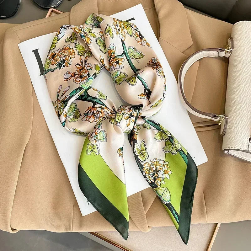 Luxury Printed Silk-Style Square Scarf for Women, Soft Satin Neckerchief Headband and Hair Ribbon, Fashion Hijab and Bag Accessory for Office and Daily Wear