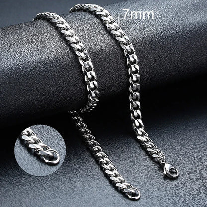 Vnox Stainless Steel Cuban Link Chain Necklace for Men and Women, Thick Miami Curb Chain, Waterproof Silver Unisex Jewelry