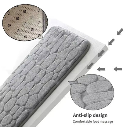Memory Foam Bathroom Mat, Embossed Velvet Non-Slip Cobblestone Floor Rug, Microfiber Carpet for Bathroom and Living Room