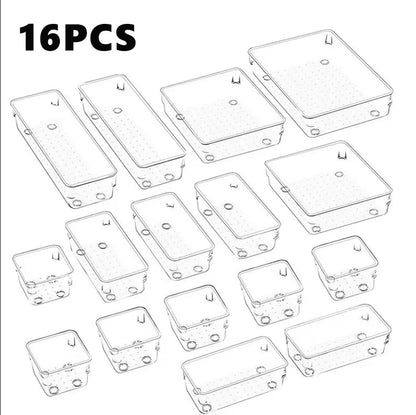 Drawer Organizers Set, Clear Plastic Desk Dividers & Storage Bins for Bedroom Dresser, Office, Makeup, Jewelry & Gadgets