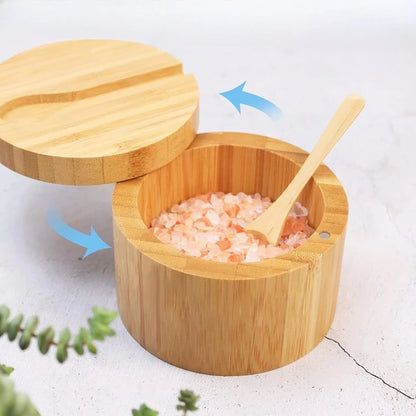Salt Seasoning Jars Pepper Jar Set – Bamboo Condiment Box Sugar Storage Pot with Lid Multi-Purpose Bowls