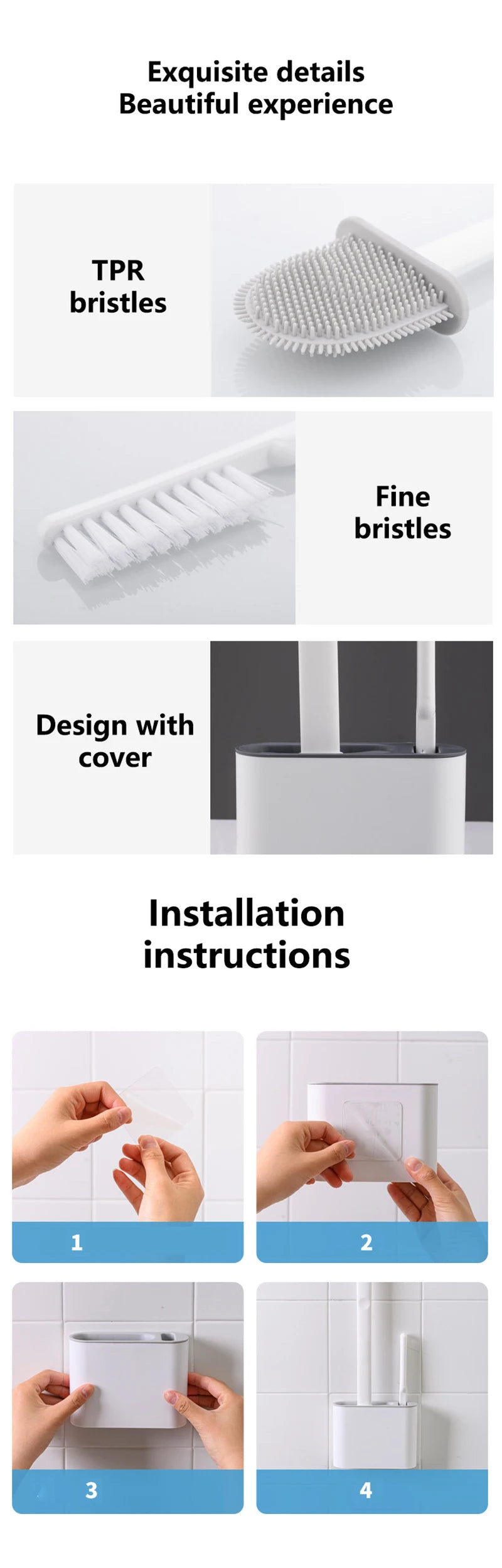 Wall Hanging Toilet Brush with Holder – Long Handled Silicone Toilet Brush with Soft Bristles WC Cleaning Brush Bathroom Accessory