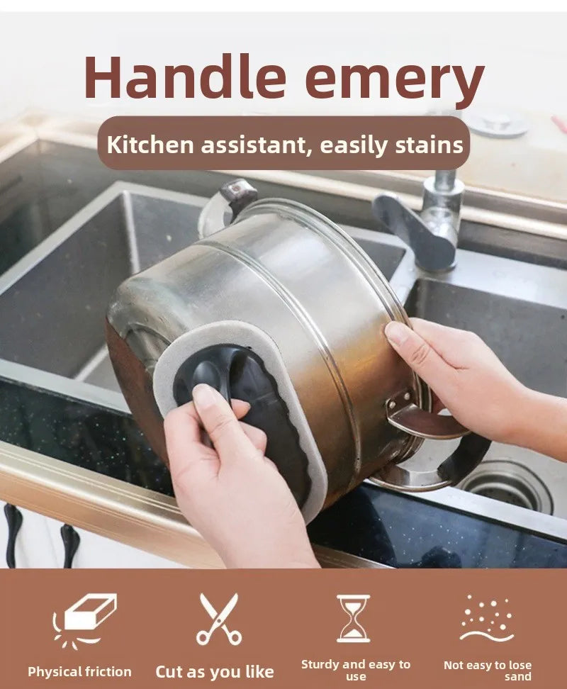 Magic Emery Sponge Brush with Handle – Reusable Eraser Cleaner for Kitchen Pots, BBQ, and Strong Decontamination