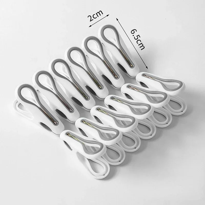 12PCS Clothes Pins with Storage Basket, Plastic Laundry Hanging Peg Clips for Socks, Underwear & Food Bags