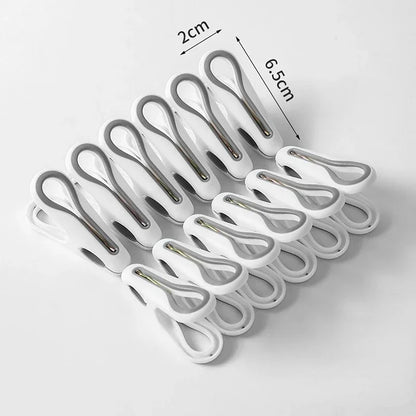 12PCS Clothes Pins with Storage Basket, Plastic Laundry Hanging Peg Clips for Socks, Underwear & Food Bags
