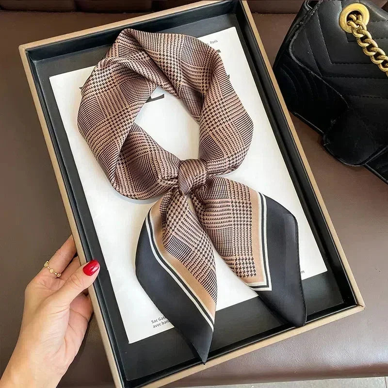 Luxury Printed Silk-Style Square Scarf for Women, Soft Satin Neckerchief Headband and Hair Ribbon, Fashion Hijab and Bag Accessory for Office and Daily Wear