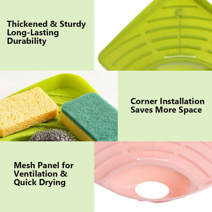 Multifunctional Kitchen Sink Triangle Storage Rack – Sponge Drainage Shelf & Utensil Organizer