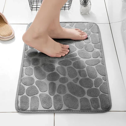 Memory Foam Bathroom Mat, Embossed Velvet Non-Slip Cobblestone Floor Rug, Microfiber Carpet for Bathroom and Living Room