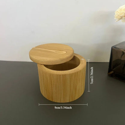 Salt Seasoning Jars Pepper Jar Set – Bamboo Condiment Box Sugar Storage Pot with Lid Multi-Purpose Bowls