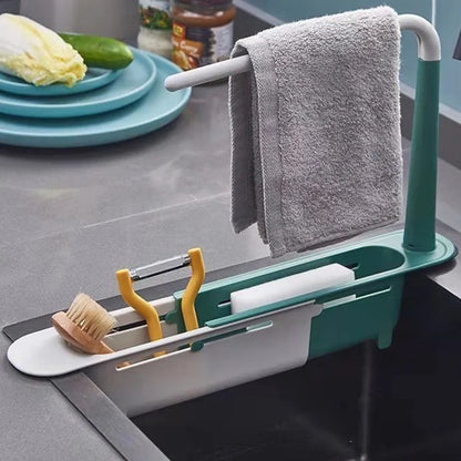Telescopic Sink Shelf – Adjustable Kitchen Sink Organizer Soap & Sponge Holder Drain Rack